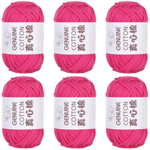 Häkelgarn Baumwolle,1/3/6 Stück Chunky Häkelgarn Für Anfänger, 50g Dickes Garn BaumwolleZum Häkeln, Baumwoll-Nylon-Garn Für Anfänger Zum Häkeln Und Stricken (Rosenrot,6 PCS) von YayaVrillant