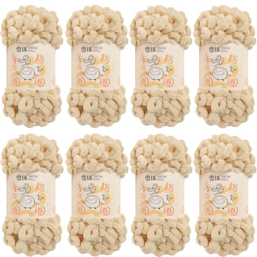 Puffy Wolle Chenille Schlaufenwolle Häkeln und Stricken ohne Hilfsmittel Kleidung Accesoire Decken Teppiche (Beige,8 PCS) von YayaVrillant