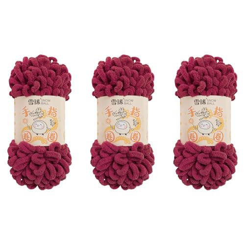 Puffy Wolle Chenille Schlaufenwolle Häkeln und Stricken ohne Hilfsmittel Kleidung Accesoire Decken Teppiche (Dunkelrot,3 PCS) von YayaVrillant
