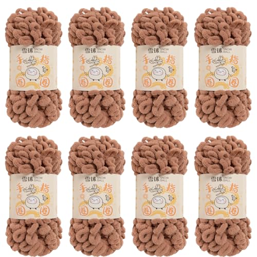 Puffy Wolle Chenille Schlaufenwolle Häkeln und Stricken ohne Hilfsmittel Kleidung Accesoire Decken Teppiche (Dunkles Khaki,8 PCS) von YayaVrillant