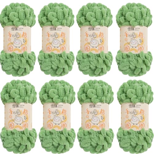Puffy Wolle Chenille Schlaufenwolle Häkeln und Stricken ohne Hilfsmittel Kleidung Accesoire Decken Teppiche (Hellgrün,8 PCS) von YayaVrillant