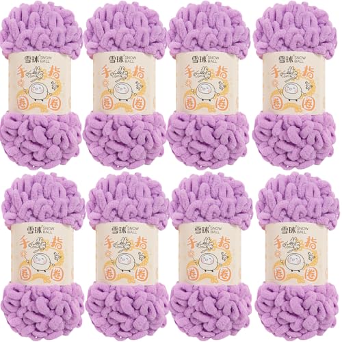 Puffy Wolle Chenille Schlaufenwolle Häkeln und Stricken ohne Hilfsmittel Kleidung Accesoire Decken Teppiche (Lila,8 PCS) von YayaVrillant