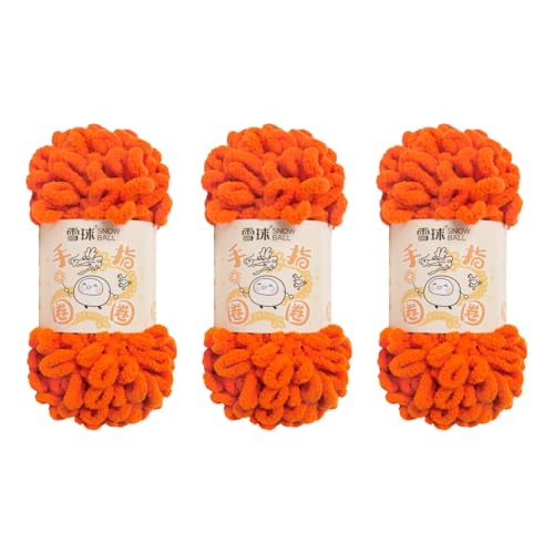 Puffy Wolle Chenille Schlaufenwolle Häkeln und Stricken ohne Hilfsmittel Kleidung Accesoire Decken Teppiche (Orange,3 PCS) von YayaVrillant