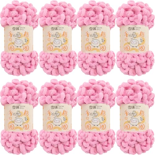 Puffy Wolle Chenille Schlaufenwolle Häkeln und Stricken ohne Hilfsmittel Kleidung Accesoire Decken Teppiche (Rosa,8 PCS) von YayaVrillant