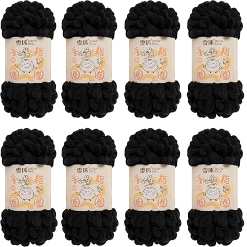 Puffy Wolle Chenille Schlaufenwolle Häkeln und Stricken ohne Hilfsmittel Kleidung Accesoire Decken Teppiche (Schwarz,8 PCS) von YayaVrillant