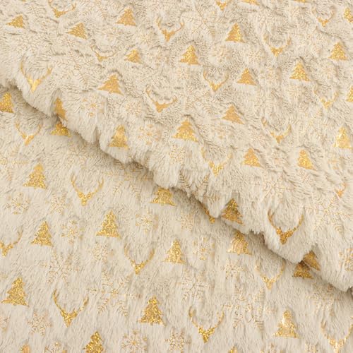 Samt Stoff Meterware Dekostoff Bedruckt Möbelstoff Polsterstoff Samtstoff Velvet Polyester Stoffe Zum Nähen Ornamenten 160 x 100 cm (Beige) von YayaVrillant