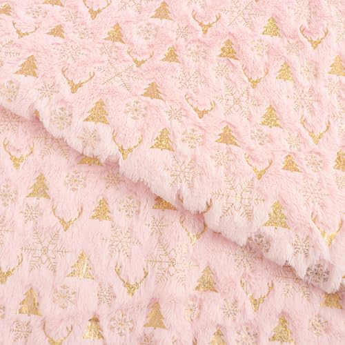 Samt Stoff Meterware Dekostoff Bedruckt Möbelstoff Polsterstoff Samtstoff Velvet Polyester Stoffe Zum Nähen Ornamenten 160 x 100 cm (Rosa) von YayaVrillant