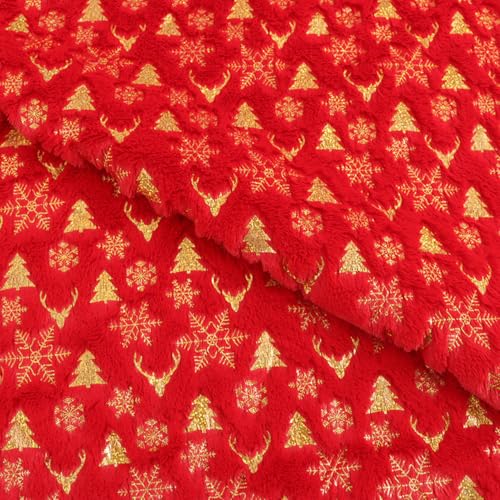 Samt Stoff Meterware Dekostoff Bedruckt Möbelstoff Polsterstoff Samtstoff Velvet Polyester Stoffe Zum Nähen Ornamenten 160 x 100 cm (Rot) von YayaVrillant