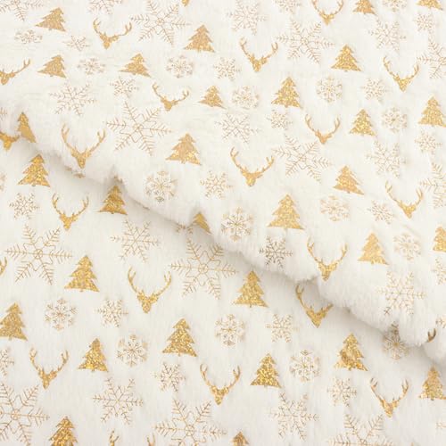 Samt Stoff Meterware Dekostoff Bedruckt Möbelstoff Polsterstoff Samtstoff Velvet Polyester Stoffe Zum Nähen Ornamenten 160 x 100 cm (Weiß) von YayaVrillant