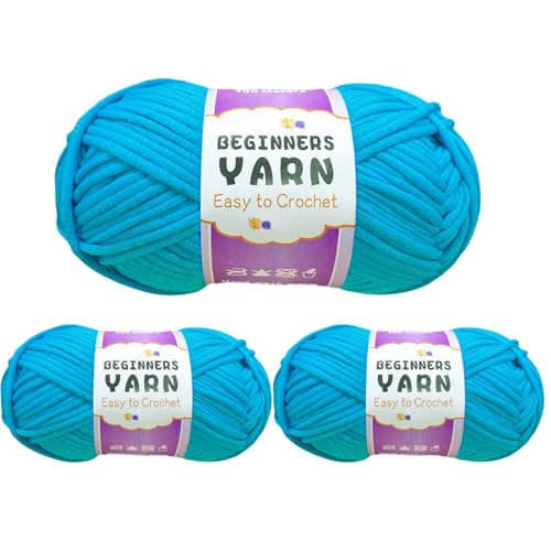 Schlauchgarn, 100g Per Roll Häkelgarn Baumwolle, 3mm Dicke Wolle Zum Häkeln, Häkelwolle Chenille Wolle Zum Häkeln Häkelwolle,Dickes Baumwoll-Nylon-Mischgarn (Blau,3 PCS) von YayaVrillant