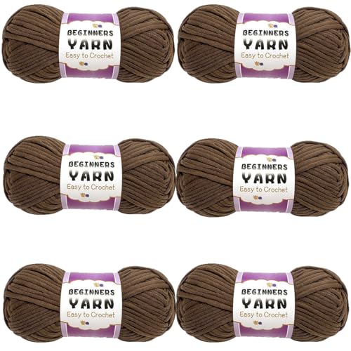 Schlauchgarn, 100g Per Roll Häkelgarn Baumwolle, 3mm Dicke Wolle Zum Häkeln, Häkelwolle Chenille Wolle Zum Häkeln Häkelwolle,Dickes Baumwoll-Nylon-Mischgarn (Braun,6 PCS) von YayaVrillant
