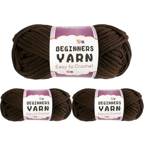 Schlauchgarn, 100g Per Roll Häkelgarn Baumwolle, 3mm Dicke Wolle Zum Häkeln, Häkelwolle Chenille Wolle Zum Häkeln Häkelwolle,Dickes Baumwoll-Nylon-Mischgarn (Dunkelbraun,3 PCS) von YayaVrillant