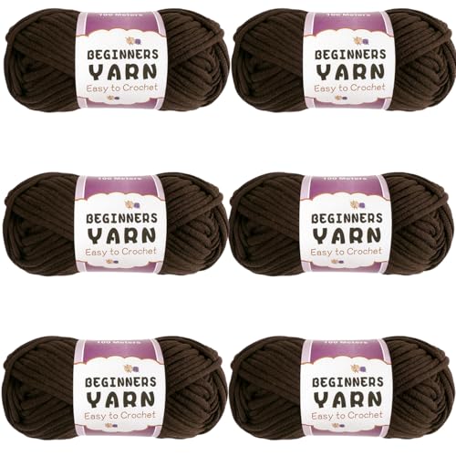 Schlauchgarn, 100g Per Roll Häkelgarn Baumwolle, 3mm Dicke Wolle Zum Häkeln, Häkelwolle Chenille Wolle Zum Häkeln Häkelwolle,Dickes Baumwoll-Nylon-Mischgarn (Dunkelbraun,6 PCS) von YayaVrillant