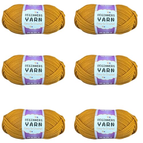 Schlauchgarn, 100g Per Roll Häkelgarn Baumwolle, 3mm Dicke Wolle Zum Häkeln, Häkelwolle Chenille Wolle Zum Häkeln Häkelwolle,Dickes Baumwoll-Nylon-Mischgarn (Erdiges Gelb,6 PCS) von YayaVrillant