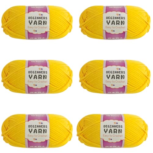 Schlauchgarn, 100g Per Roll Häkelgarn Baumwolle, 3mm Dicke Wolle Zum Häkeln, Häkelwolle Chenille Wolle Zum Häkeln Häkelwolle,Dickes Baumwoll-Nylon-Mischgarn (Gelb,6 PCS) von YayaVrillant