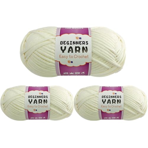 Schlauchgarn, 100g Per Roll Häkelgarn Baumwolle, 3mm Dicke Wolle Zum Häkeln, Häkelwolle Chenille Wolle Zum Häkeln Häkelwolle,Dickes Baumwoll-Nylon-Mischgarn (Hellbeige,3 PCS) von YayaVrillant
