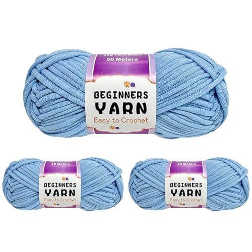 Schlauchgarn, 100g Per Roll Häkelgarn Baumwolle, 3mm Dicke Wolle Zum Häkeln, Häkelwolle Chenille Wolle Zum Häkeln Häkelwolle,Dickes Baumwoll-Nylon-Mischgarn (Hellblau,3 PCS) von YayaVrillant