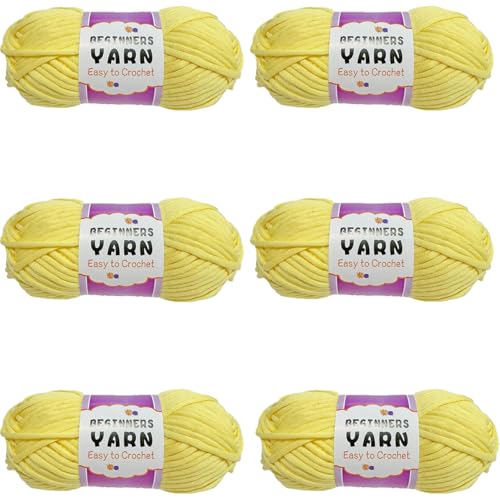 Schlauchgarn, 100g Per Roll Häkelgarn Baumwolle, 3mm Dicke Wolle Zum Häkeln, Häkelwolle Chenille Wolle Zum Häkeln Häkelwolle,Dickes Baumwoll-Nylon-Mischgarn (Hellgelb,6 PCS) von YayaVrillant