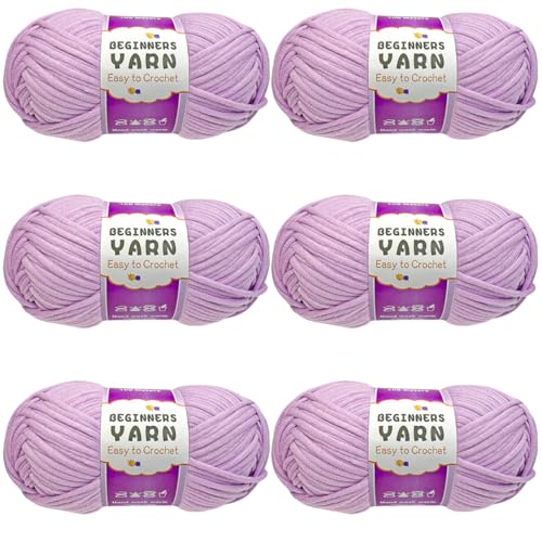 Schlauchgarn, 100g Per Roll Häkelgarn Baumwolle, 3mm Dicke Wolle Zum Häkeln, Häkelwolle Chenille Wolle Zum Häkeln Häkelwolle,Dickes Baumwoll-Nylon-Mischgarn (Hellviolett,6 PCS) von YayaVrillant