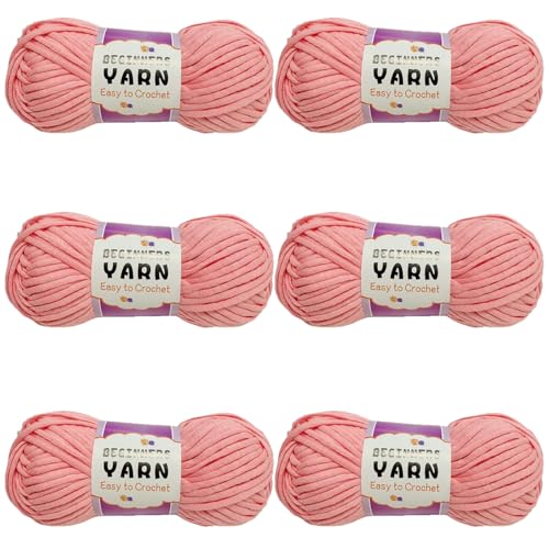 Schlauchgarn, 100g Per Roll Häkelgarn Baumwolle, 3mm Dicke Wolle Zum Häkeln, Häkelwolle Chenille Wolle Zum Häkeln Häkelwolle,Dickes Baumwoll-Nylon-Mischgarn (Leder Rosa,6 PCS) von YayaVrillant