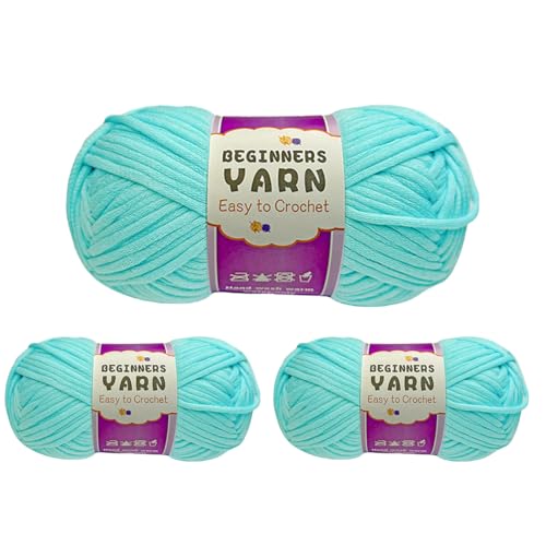 Schlauchgarn, 100g Per Roll Häkelgarn Baumwolle, 3mm Dicke Wolle Zum Häkeln, Häkelwolle Chenille Wolle Zum Häkeln Häkelwolle,Dickes Baumwoll-Nylon-Mischgarn (Leuchtendes Blaugrün,3 PCS) von YayaVrillant
