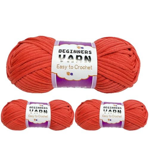 Schlauchgarn, 100g Per Roll Häkelgarn Baumwolle, 3mm Dicke Wolle Zum Häkeln, Häkelwolle Chenille Wolle Zum Häkeln Häkelwolle,Dickes Baumwoll-Nylon-Mischgarn (Rot,3 PCS) von YayaVrillant