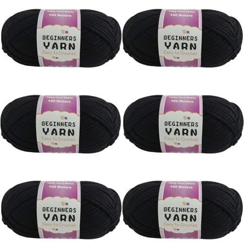 Schlauchgarn, 100g Per Roll Häkelgarn Baumwolle, 3mm Dicke Wolle Zum Häkeln, Häkelwolle Chenille Wolle Zum Häkeln Häkelwolle,Dickes Baumwoll-Nylon-Mischgarn (Schwarz,6 PCS) von YayaVrillant