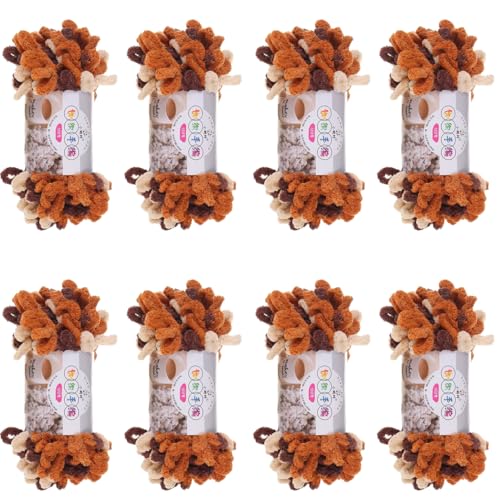 Schlingengarn, Chenille Wolle Zum Häkeln, Puffy Wolle Chenille Schlaufenwolle Häkeln Und Stricken Ohne Hilfsmittel Kleidung Accesoire Decken Teppiche (Farbabstimmung J,8 PCS) von YayaVrillant