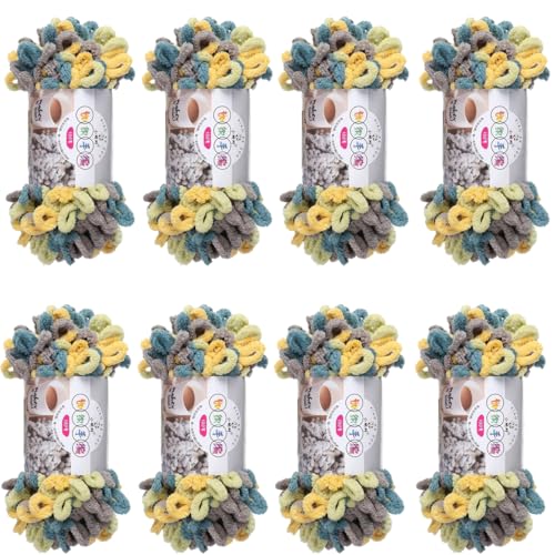 Schlingengarn, Chenille Wolle Zum Häkeln, Puffy Wolle Chenille Schlaufenwolle Häkeln Und Stricken Ohne Hilfsmittel Kleidung Accesoire Decken Teppiche (Farbabstimmung T,8 PCS) von YayaVrillant