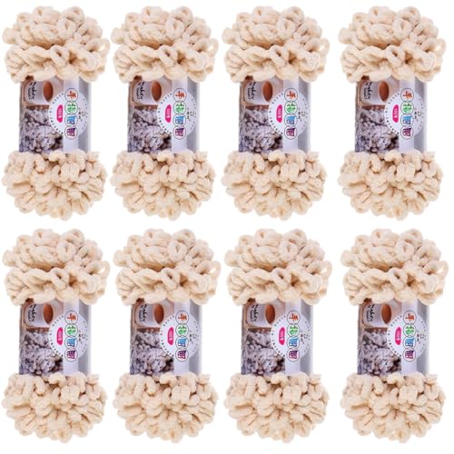Schlingengarn, Chenille Wolle Zum Häkeln, Puffy Wolle Chenille Schlaufenwolle Häkeln Und Stricken Ohne Hilfsmittel Kleidung Accesoire Decken Teppiche (Hellbeige,8 PCS) von YayaVrillant