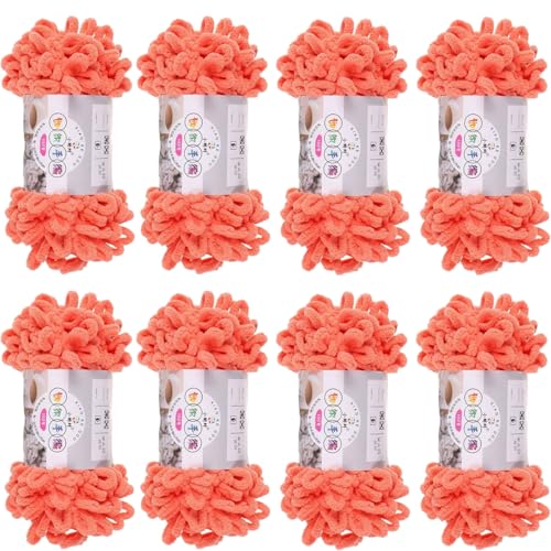 Schlingengarn, Chenille Wolle Zum Häkeln, Puffy Wolle Chenille Schlaufenwolle Häkeln Und Stricken Ohne Hilfsmittel Kleidung Accesoire Decken Teppiche (Rot Orange,8 PCS) von YayaVrillant