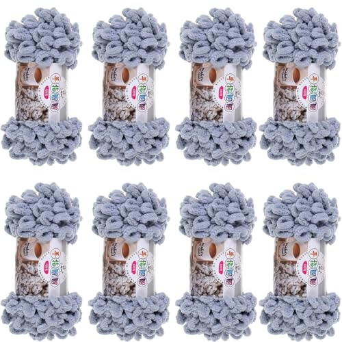 Schlingengarn, Chenille Wolle Zum Häkeln, Puffy Wolle Chenille Schlaufenwolle Häkeln Und Stricken Ohne Hilfsmittel Kleidung Accesoire Decken Teppiche (grau,8 PCS) von YayaVrillant
