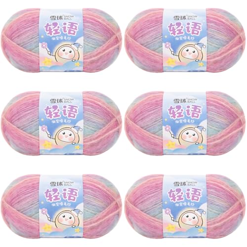Sockenwolle Baumwolle 100g, 300 Mete Cupcakes Bobbel, Mehrfarbiges Gradient Häkelgarn, Handstrick Häkeln Baumwollstrickgarn Zum Pullover Hüte (Kombination C,6 PCS) von YayaVrillant