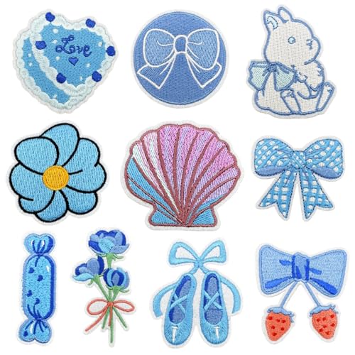 Yayatty 10 Stück Aufnäher zum Aufbügeln, blaue Applikation, zum Aufnähen, Süßigkeiten-Blumen-Applikationen, Aufkleber für Kleidung, Kleider, Rucksäcke, DIY-Dekorationen von Yayatty