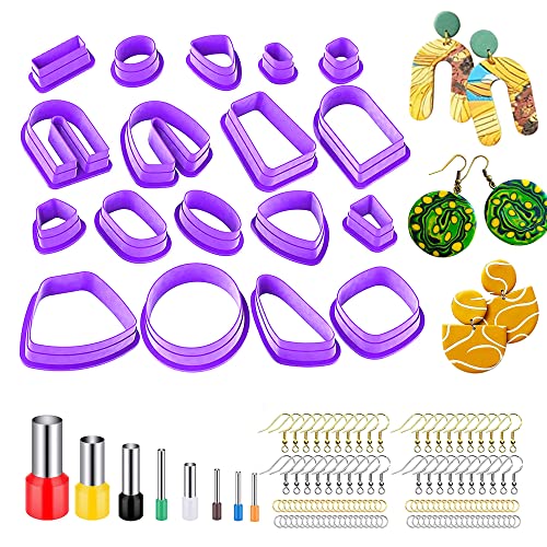 Yayatty 126 Stück Polymer Clay Cutter Set, 18 Form Lila Clay Ohrring Cutters mit Ohrringe Zubehör, Plastic Clay Ohrringschneider für Polymer Clay Schmuckherstellung von Yayatty