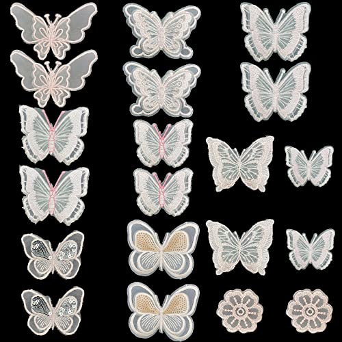 Yayatty 20 Stück Spitze Schmetterling Applikation Spitze Organza Stickerei Schmetterling Applique Patches Sticker Aufnäher Applikation Flicken zum Aufnähen für Hochzeit Braut Haarzubehör, Rosa von Yayatty