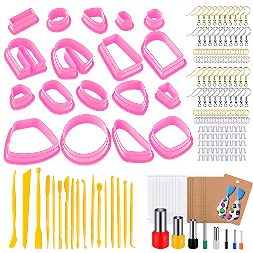 Yayatty 400 Stück Polymer Clay Cutter Set, 18 Form Clay Ohrring Cutters mit Ohrringe Zubehör, Plastic Clay Ohrringschneider für Polymer Clay Schmuckherstellung, Rosa von Yayatty