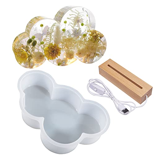 Yayatty Epoxidharz Formen Set, Wolke Silikonform Gießform mit USB Stromversorgung Beleuchteter Holzsockel für DIY Tischbasteleien, Schreibtischlampe Heimdekoration Yayatty Epoxidharz Formen Set, Wolke Silikonform Gießform mit USB Stromversorgung Beleuchteter Holzsockel für DIY Tischbasteleien, Schreibtischlampe Heimdekoration von Yayatty