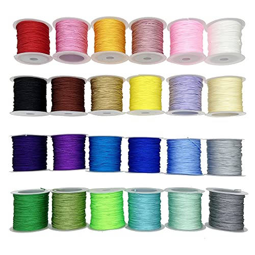 Yayatty Nylonfaden Nylonschnur 24 Farben 0.8mm Gewachste Baumwollschnur Geflochtener Nylonfaden für Schmuckherstellung DIY Handwerk (24) von Yayatty