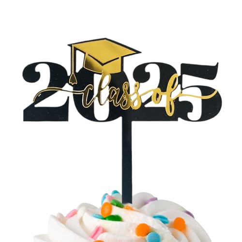 Yaztauho Abschluss Cupcake Toppers - Toppers Für Abschluss Cupcakes - Stabile Schwarze Und Goldene Appetit Spieße Fotobooth Requisiten Für Klassenzimmer Schule Universität Kindergarten von Yaztauho
