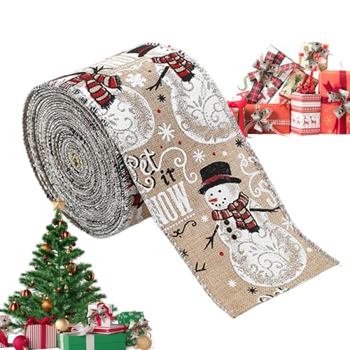 Yaztauho Bänder zum Basteln,Weihnachtsbaumband | Feiertags-Krawatte | Dekoratives Geschenkband aus Leinenimitat, Bauernhaus-Schneeflocken-Karo-Fahrzeugband für den Weihnachtsbaum von Yaztauho