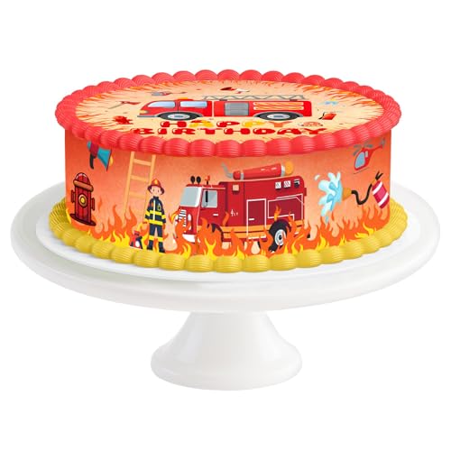 20cm Tortendeko Essbar Feuerwehr mit Tortenaufleger Feuerwehr Essbar 4 Stück á 24cm x 5cm, Feuerwehrmann Tortendeko, Feuerwehrauto Kuchendekoration, Geeignet für Mottopartys, Dekoration von Ycaaeo