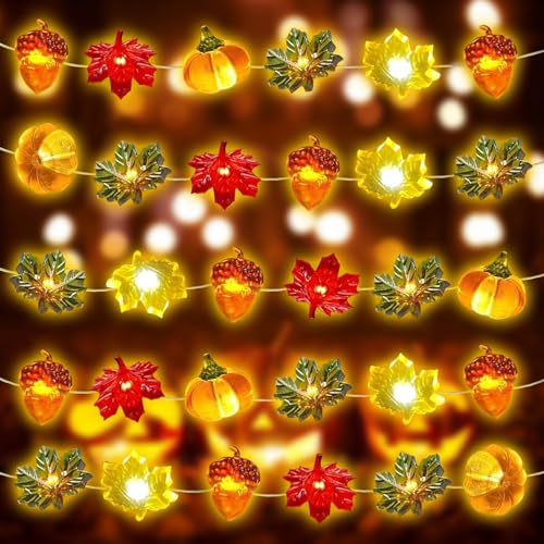 LED Lichterkette Herbst Deko, 3M 30 LED Kürbis Ahornblätter Eichel Lichterketten, Herbst Ahornblatt Kürbisse Lichterkette, Batteriebetrieben, für Thanksgiving- und Halloween-Dekorationen LED Lichterkette Herbst Deko, 3M 30 LED Kürbis Ahornblätter Eichel Lichterketten, Herbst Ahornblatt Kürbisse Lichterkette, Batteriebetrieben, für Thanksgiving- und Halloween-Dekorationen von Ycaaeo