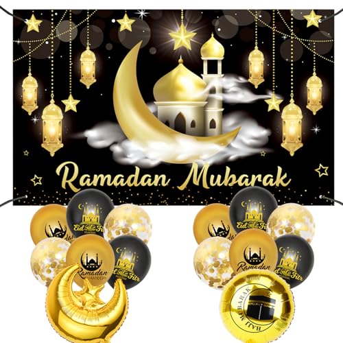 Ramadan Mubarak Hintergrund Banner mit Ramadan Sterne und Mond Balloon,Eid Mubarak Muslim Dekoration Hintergrund Kareem Banner für Ramadan Islamische Party Deko Ramadan Mubarak Hintergrund Banner mit Ramadan Sterne und Mond Balloon,Eid Mubarak Muslim Dekoration Hintergrund Kareem Banner für Ramadan Islamische Party Deko von Ycaaeo