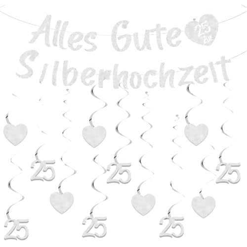 1 Set Girlande Silberhochzeit, Deko Silberhochzeit 25, Silberne Hochzeit Dekoration für Draußen und Innen, Partydeko für Jubiläum und Festlichkeiten von YceLon