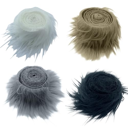 Kunstfell zum Basteln Meterware - 4 Stück Fell Stoff Fur Imitat 5x150x10 cm Weich Flauschig für DIY Deko Kostüm Santa Hair (Weiß Braun Schwarz Grau) von YceLon