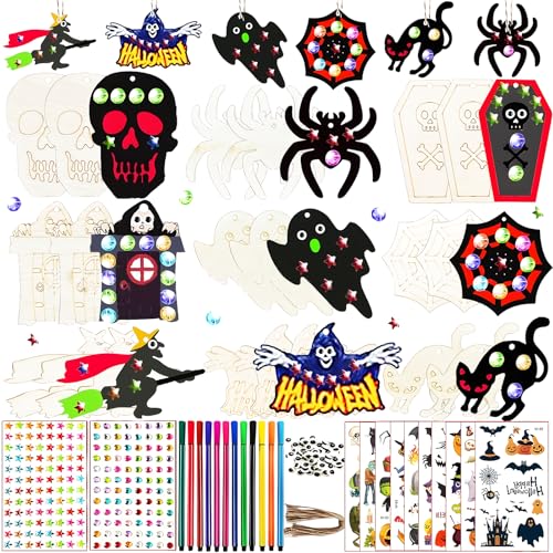 YceLon 71 Stück Halloween Bastelset, Basteln Halloween Kinder, Kreatives DIY Handwerk, 9 Designs Holzfiguren, 12 Buntstifte, 27 Schnüre, für Kindergeburtstag YceLon 71 Stück Halloween Bastelset, Basteln Halloween Kinder, Kreatives DIY Handwerk, 9 Designs Holzfiguren, 12 Buntstifte, 27 Schnüre, für Kindergeburtstag von YceLon