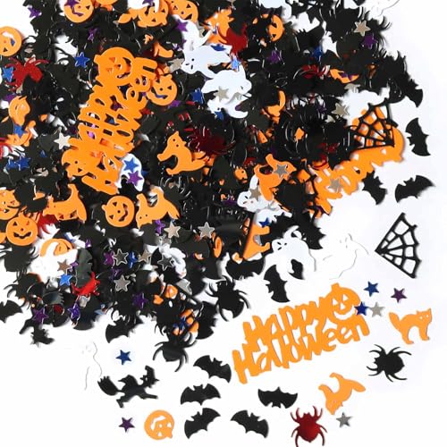 Halloween-Konfetti, 60 g, Halloween-Konfetti, Tischdekoration, Streusel, Fledermäuse, Spinne, Kürbis, Hexen, schwarze Katze, bunte Konfettis für Süßes oder Saures, Party, Halloween, Party-Dekorationen von Ycfish
