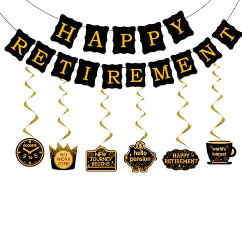 21 Stück Ruhestand Dekorationen Ziehen Flaggen Flagge Party Rot Banner Männer und Frauen Beste Freunde Happy Retirement Lustige Hintergrund Tischdekorationen Goodbye Lehrer Happy Retirement (Schwarz) von Yclekiqa