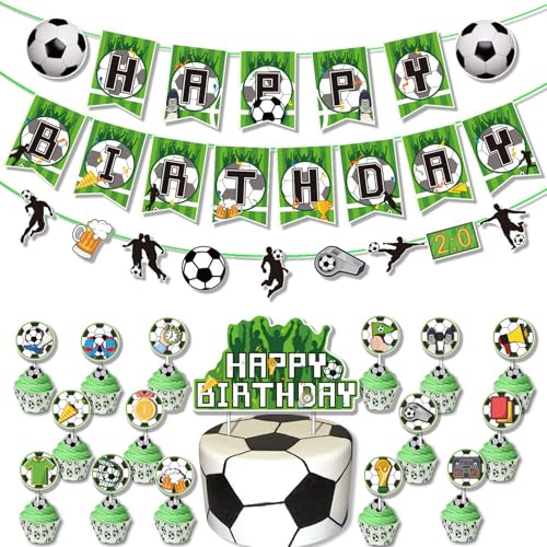 Fußball-Geburtstagsdekorationen, Party-Banner, Happy Birthday-Flaggen, Jungen und Mädchen für Kinder, Party-Kuchenaufsätze, Dekorationen mit Fußball-Themen-Hintergrund, grüne Fußball-Elemente Fußball-Geburtstagsdekorationen, Party-Banner, Happy Birthday-Flaggen, Jungen und Mädchen für Kinder, Party-Kuchenaufsätze, Dekorationen mit Fußball-Themen-Hintergrund, grüne Fußball-Elemente von Yclekiqa